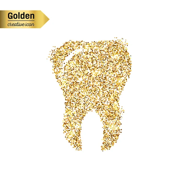 Gold glitter vector icon of tooth isolated on background. Art creative concept illustration for web, glow light confetti, bright sequins, sparkle tinsel, abstract bling, shimmer dust, foil. — Stock Vector