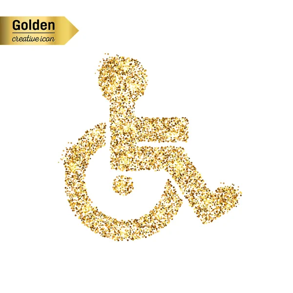 Золотой блеск вектор значок инвалидной коляски изолированы на заднем плане. Художественная концепция иллюстрации для паутины, светящиеся легкие конфетти, яркие блестки, блестящая мишура, абстрактный блеск, блестящая пыль, фольга . — стоковый вектор