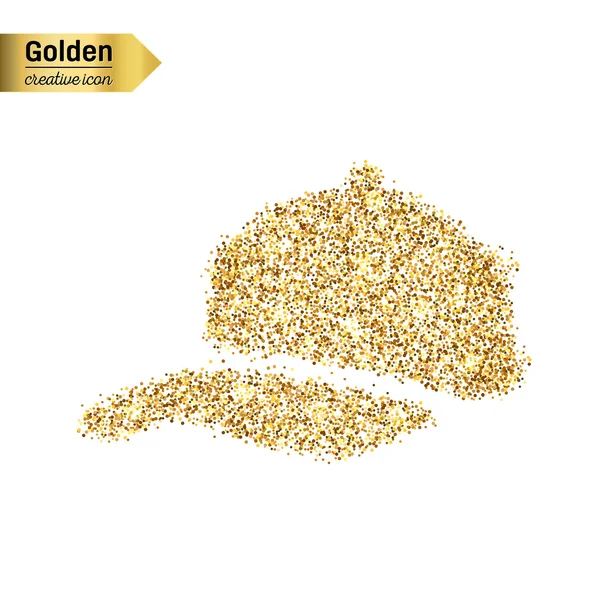 Gouden glitter vector icoon van Baseballpet geïsoleerd op de achtergrond. Kunst creatief concept illustratie voor het web, gloeien lichte confetti, heldere pailletten, sparkle klatergoud, abstracte bling, shimmer stof, folie. — Stockvector