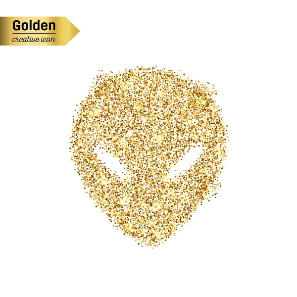 Oro glitter vettoriale icona di alieno isolato su sfondo. Arte concetto creativo illustrazione per il web, coriandoli luce bagliore, paillettes luminose, fili di lame scintillante, bling astratto, polvere scintillante, lamina di metallo . — Vettoriale Stock