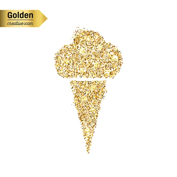 Icono de oro brillo vector de helado aislado en el fondo. Ilustración creativa del concepto del arte para la tela, confeti de la luz brillante, lentejuelas brillantes, oropel del brillo, bling abstracto, polvo del brillo, papel de aluminio . — Vector de stock