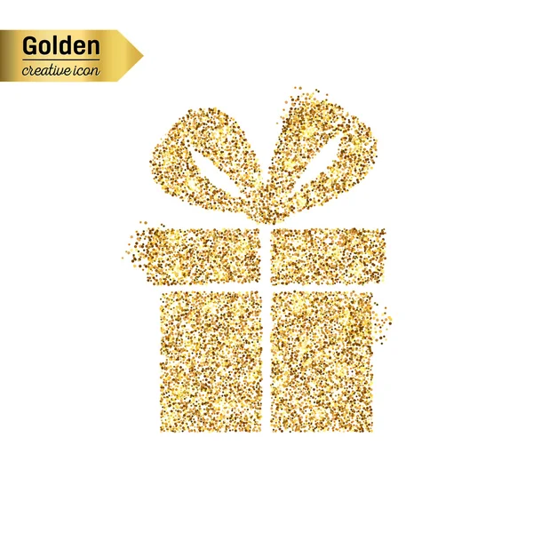 Icona vettoriale glitter oro della confezione regalo isolata sullo sfondo. Arte concetto creativo illustrazione per il web, coriandoli luce bagliore, paillettes luminose, fili di lame scintillante, bling astratto, polvere scintillante, lamina di metallo. — Vettoriale Stock