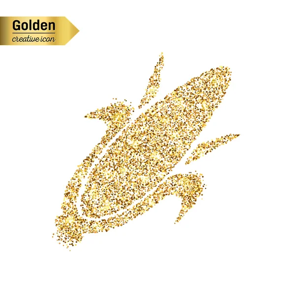 Icona vettoriale glitter oro di mais sulla pannocchia isolata sullo sfondo. Arte concetto creativo illustrazione per il web, coriandoli luce bagliore, paillettes luminose, fili di lame scintillante, bling astratto, polvere scintillante, lamina di metallo . — Vettoriale Stock