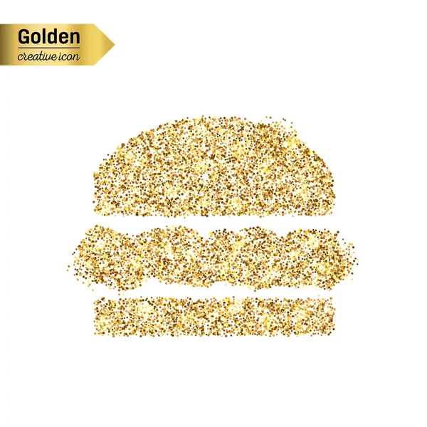 Золотий блиск Векторний значок гамбургерів ізольовано на фоні. Художня креативна концепція ілюстрація для Інтернету, світиться легкий конфетті, яскраві блискітки, іскровий мішура, абстрактний блиск, мерехтливий пил, фольга . — стоковий вектор
