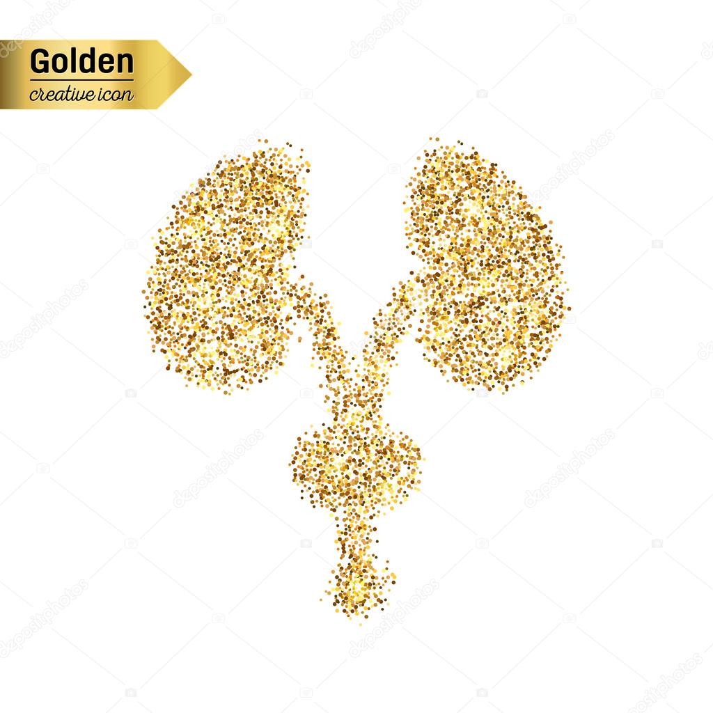 Gold glitter vector icon of renal system isolated on background. Art creative concept illustration for web, glow light confetti, bright sequins, sparkle tinsel, abstract bling, shimmer dust, foil.