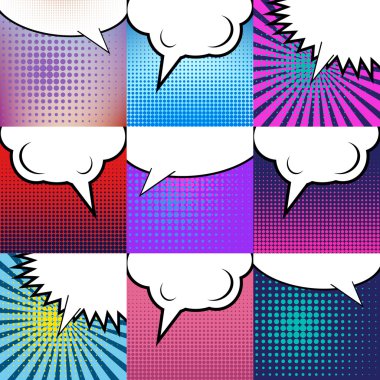 Yaratıcı soyut kavram vektör çizgi roman pop sanat tarzı boş düzeni şablonu bulutlar kiriş ve arka plan üzerinde izole nokta şekli ile. Web ve mobil uygulamalar, illüstrasyon kalıp çizmek için.