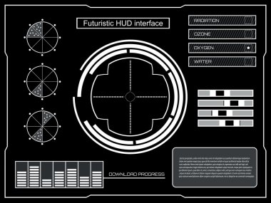 Soyut gelecek, konsept vektör fütüristik mavi sanal grafik dokunmatik arayüzü HUD. Web, site, mobil uygulamalar için siyah arkaplan, tekno, çevrimiçi tasarım, iş, gui, ui.