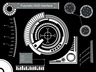 Soyut gelecek, konsept vektör fütüristik mavi sanal grafik dokunmatik arayüzü HUD. Web, site, mobil uygulamalar için siyah arkaplan, tekno, çevrimiçi tasarım, iş, gui, ui.