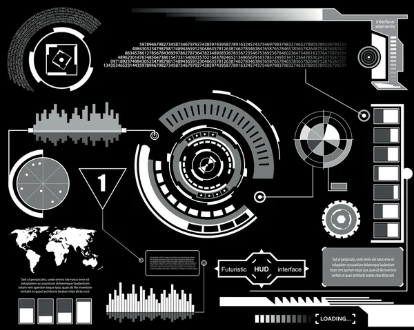 Abstraktní budoucnost, koncept vektoru futuristické modré virtuální grafické dotykové uživatelské rozhraní HUD. Pro web, stránky, mobilní aplikace izolované na černém pozadí, techno, on-line design, obchod, gui, ui. — Stockový vektor