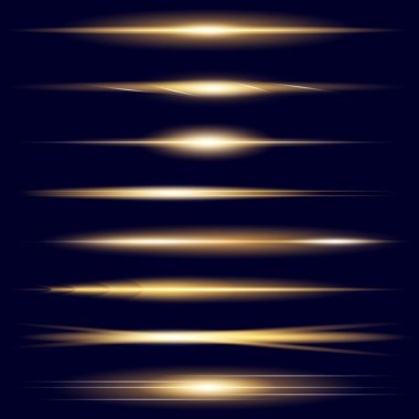 Parlak ışık efektlerinden oluşan yaratıcı bir konsept vektör kümesi siyah arka planda izole edilmiş kıvılcımlarla parlar. Resim tasarımı için, Noel kutlaması için pankart, sihirli ışık ışını