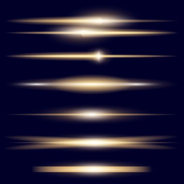 Parlak ışık efektlerinden oluşan yaratıcı bir konsept vektör kümesi siyah arka planda izole edilmiş kıvılcımlarla parlar. Resim tasarımı için, Noel kutlaması için pankart, sihirli ışık ışını