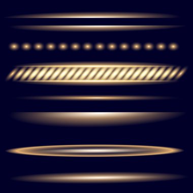 Parlak ışık efektlerinden oluşan yaratıcı bir konsept vektör kümesi siyah arka planda izole edilmiş kıvılcımlarla parlar. Resim tasarımı için, Noel kutlaması için pankart, sihirli ışık ışını