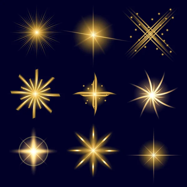 크리에이티브 컨셉인 벡터 (Vector) 는 여러 개의 밝은 빛 효과를 내는 별들로 구성되어 있으며, 별 들은 검은 배경에서 분리되어 반짝인다. 예를 들어 템플릿 아트 디자인, 크리스마스 축하를 위한 깃발, 마법의 섬광 에너지 광선 — 스톡 벡터