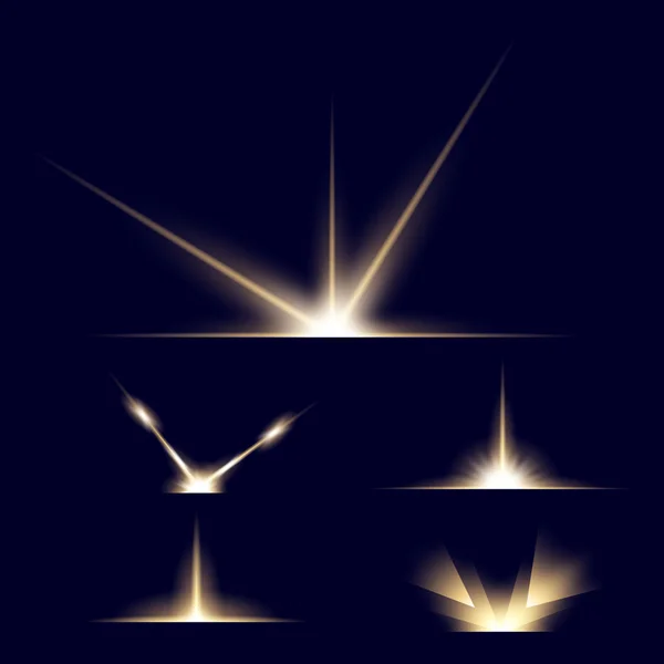 Concept créatif Ensemble vectoriel d'étoiles à effet de lumière brillante éclate avec des étincelles isolées sur fond noir. Pour la conception d'art de modèle d'illustration, bannière pour Noël célèbrent, rayon d'énergie flash magique — Image vectorielle