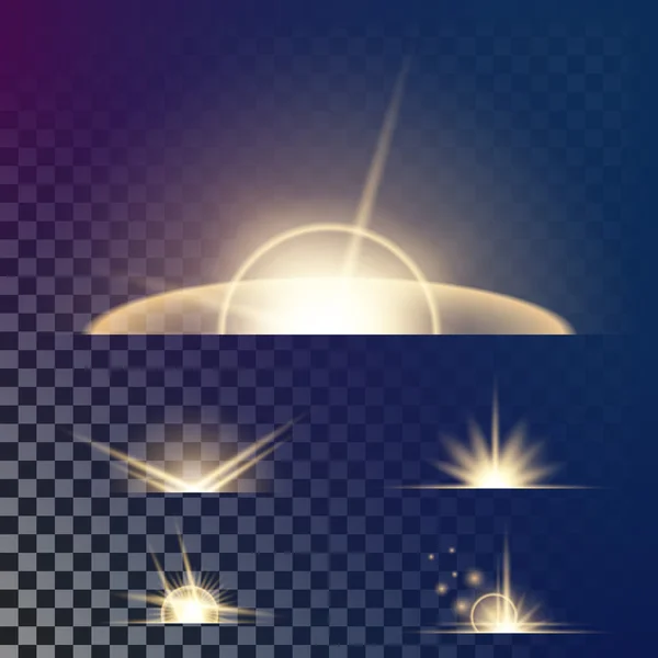 Concept créatif Ensemble vectoriel d'étoiles à effet de lumière brillante éclate avec des étincelles isolées sur fond noir. Pour la conception d'art de modèle d'illustration, bannière pour Noël célèbrent, rayon d'énergie flash magique — Image vectorielle