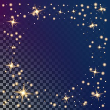 Parlak ışık efektlerinden oluşan yaratıcı bir konsept vektör kümesi siyah arka planda izole edilmiş kıvılcımlarla parlar. Resim tasarımı için, Noel kutlaması için pankart, sihirli ışık ışını