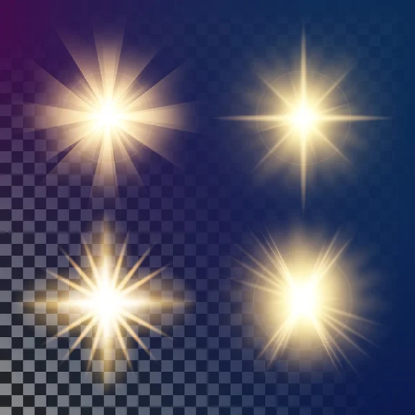 Conceito criativo Conjunto vetorial de estrelas de efeito de luz brilhante explode com faíscas isoladas em fundo preto. Para ilustração modelo arte design, banner para o Natal comemorar, raio de energia flash mágico — Vetor de Stock