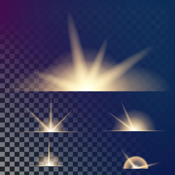 Concepto creativo Conjunto vectorial de estrellas con efecto de luz brillante estalla con destellos aislados sobre fondo negro. Para el diseño de arte de la plantilla de ilustración, banner para celebrar la Navidad, rayo mágico de energía flash — Vector de stock