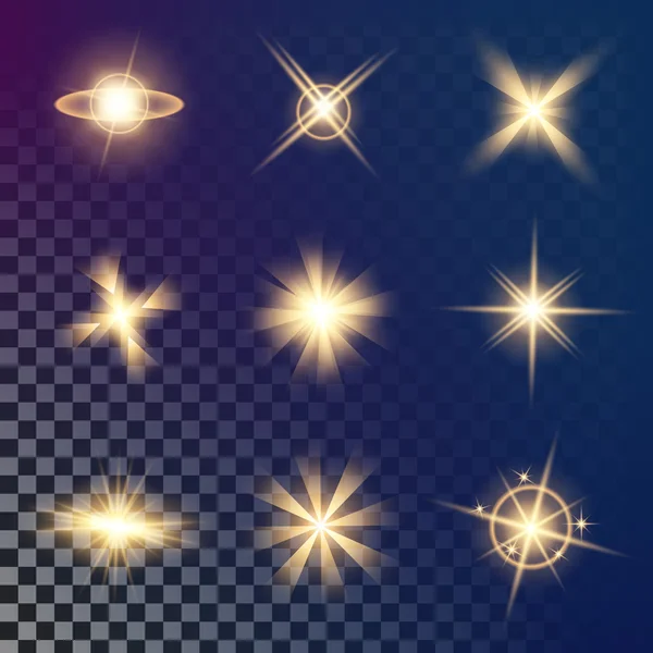 Creative concept Vector set of glow light effect stars bursts with sparkles isolated on black background. For illustration template art design, banner for Christmas celebrate, magic flash energy ray — Stock Vector