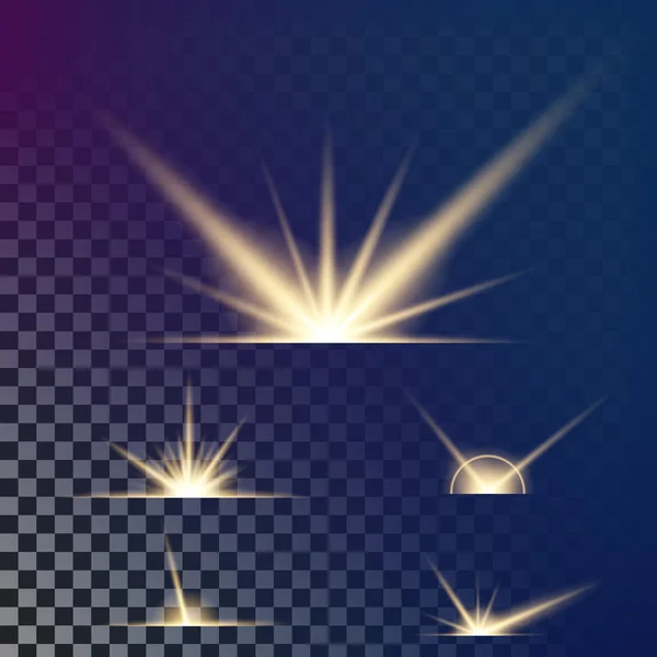 Concept créatif Ensemble vectoriel d'étoiles à effet de lumière brillante éclate avec des étincelles isolées sur fond noir. Pour la conception d'art de modèle d'illustration, bannière pour Noël célèbrent, rayon d'énergie flash magique — Image vectorielle