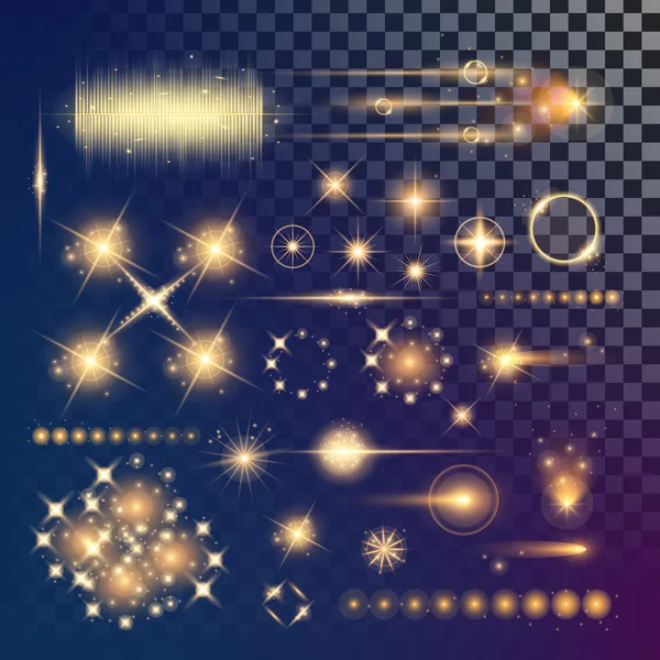 Creative concept Vector set of glow light effect stars bursts with sparkles isolated on black background. For illustration template art design, banner for Christmas celebrate, magic flash energy ray — Stock Vector