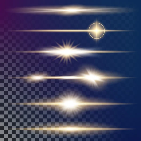 Concept créatif Ensemble vectoriel d'étoiles à effet de lumière brillante éclate avec des étincelles isolées sur fond noir. Pour la conception d'art de modèle d'illustration, bannière pour Noël célèbrent, rayon d'énergie flash magique — Image vectorielle