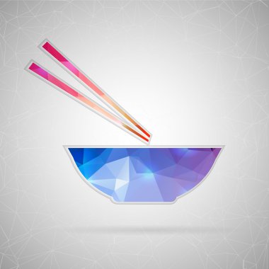 Abstract creative concept vector icon of chinese noodles. For web and mobile content isolated on background, unusual template design, flat silhouette object, social media image, triangle art origami.