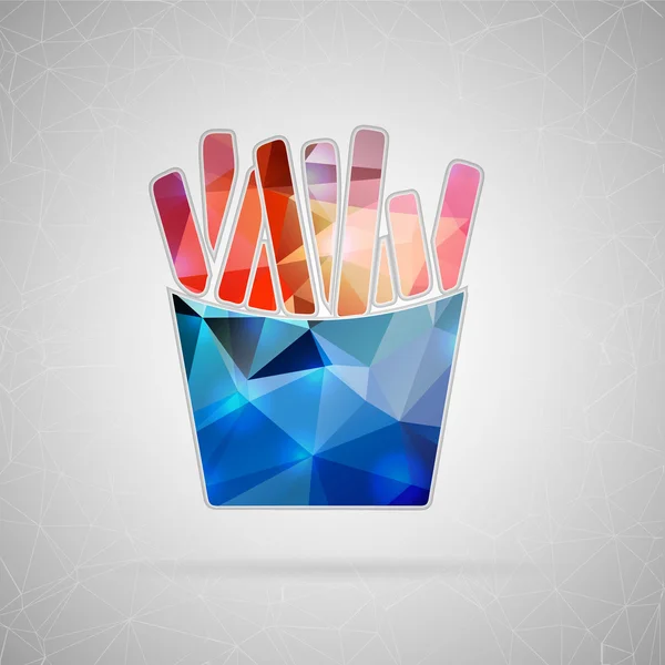 Abstract creative concept vector icon of French fries. For web and mobile content isolated on background, unusual template design, flat silhouette object and social media image, triangle art origami. — ストックベクタ