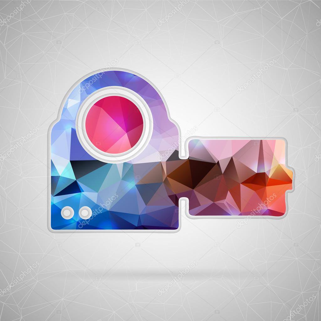 Abstract creative concept vector icon of video camera. For web and mobile content isolated on background, unusual template design, flat silhouette object and social media image, triangle art origami.