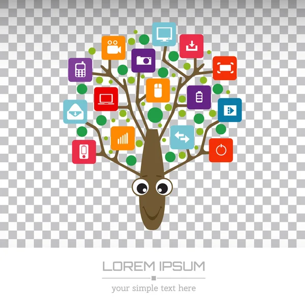 Concept abstrait arbre vectoriel créatif logo arbre avec application colorée infographie icône. Illustration d'art conception de modèles créatifs, Logiciel d'entreprise et symbole de médias sociaux . — Image vectorielle