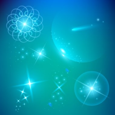 Parlak ışık efektlerinden oluşan yaratıcı bir konsept vektör kümesi siyah arka planda izole edilmiş kıvılcımlarla parlar. Resim tasarımı için, Noel kutlaması için pankart, sihirli ışık ışını.