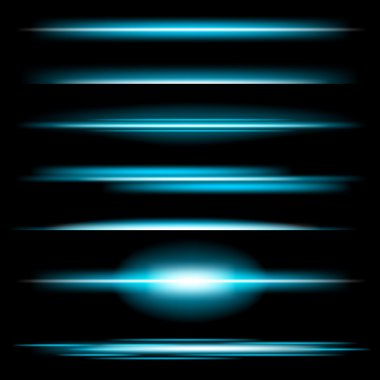 Parlak ışık efektlerinden oluşan yaratıcı bir konsept vektör kümesi siyah arka planda izole edilmiş kıvılcımlarla parlar. Resim tasarımı için, Noel kutlaması için pankart, sihirli ışık ışını.