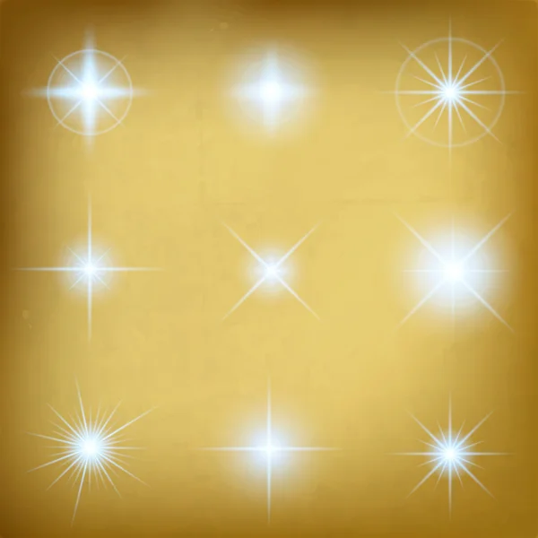 Concepto creativo Conjunto vectorial de estrellas con efecto de luz brillante estalla con destellos aislados sobre fondo negro. Para el diseño de arte de la plantilla de ilustración, banner para celebrar la Navidad, rayo mágico de energía flash. — Archivo Imágenes Vectoriales