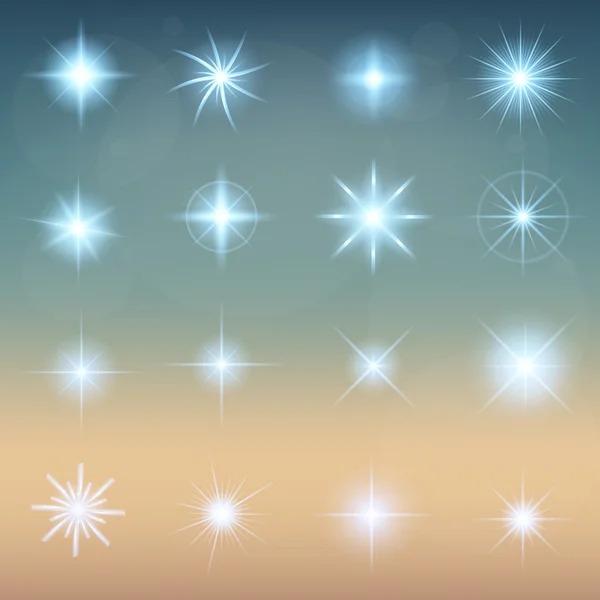 Concepto creativo Conjunto vectorial de estrellas con efecto de luz brillante estalla con destellos aislados sobre fondo negro. Para el diseño de arte de la plantilla de ilustración, banner para celebrar la Navidad, rayo mágico de energía flash. — Archivo Imágenes Vectoriales