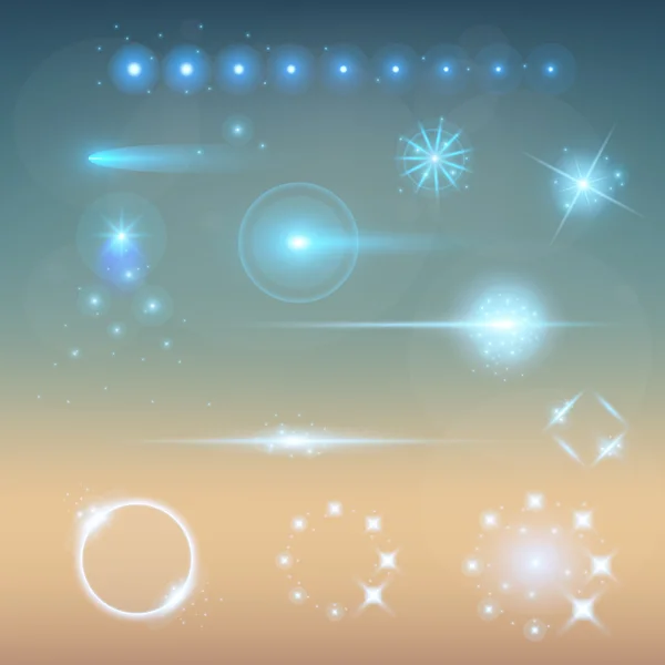 Concepto creativo Conjunto vectorial de estrellas con efecto de luz brillante estalla con destellos aislados sobre fondo negro. Para el diseño de arte de la plantilla de ilustración, banner para celebrar la Navidad, rayo mágico de energía flash. — Vector de stock