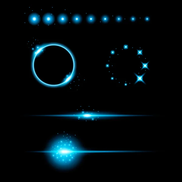 Concepto creativo Conjunto vectorial de estrellas con efecto de luz brillante estalla con destellos aislados sobre fondo negro. Para el diseño de arte de la plantilla de ilustración, banner para celebrar la Navidad, rayo mágico de energía flash. — Vector de stock