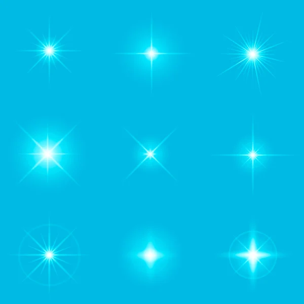 Conceito criativo Conjunto vetorial de estrelas de efeito de luz brilhante explode com faíscas isoladas em fundo preto. Para ilustração modelo arte design, banner para o Natal comemorar, raio de energia flash mágico. —  Vetores de Stock
