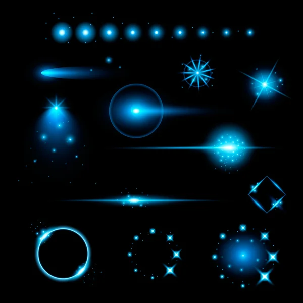 Concept créatif Ensemble vectoriel d'étoiles à effet de lumière brillante éclate avec des étincelles isolées sur fond noir. Pour la conception d'art de modèle d'illustration, bannière pour Noël célèbrent, rayon d'énergie flash magique. — Image vectorielle