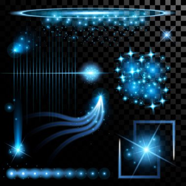 Creative concept Vector set of glow light effect stars bursts with sparkles isolated on black background. For illustration template art design, banner for Christmas celebrate, magic flash energy ray. clipart
