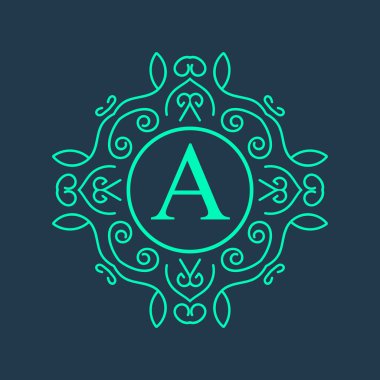 Retro monogram arka plan üzerinde izole yaratıcı soyut kavram vektör logosu. Sanat illüstrasyon şablon tasarım restaurnat, kafe, otel, Emlak, düğün ve spa zarif şirin iyi amblemi.