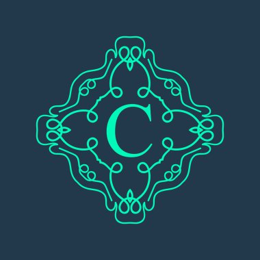 Retro monogram arka plan üzerinde izole yaratıcı soyut kavram vektör logosu. Sanat illüstrasyon şablon tasarım restaurnat, kafe, otel, Emlak, düğün ve spa zarif şirin iyi amblemi.