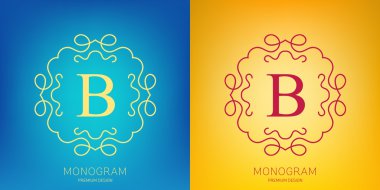 Retro monogram arka plan üzerinde izole yaratıcı soyut kavram vektör logosu. Sanat illüstrasyon şablon tasarım restaurnat, kafe, otel, Emlak, düğün ve spa zarif şirin iyi amblemi.