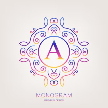 Retro monogram arka plan üzerinde izole yaratıcı soyut kavram vektör logosu. Sanat illüstrasyon şablon tasarım restaurnat, kafe, otel, Emlak, düğün ve spa zarif şirin iyi amblemi.