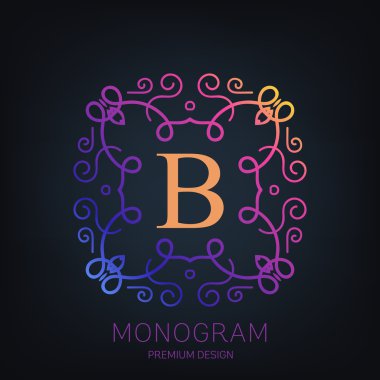 Retro monogram arka plan üzerinde izole yaratıcı soyut kavram vektör logosu. Sanat illüstrasyon şablon tasarım restaurnat, kafe, otel, Emlak, düğün ve spa zarif şirin iyi amblemi.