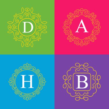 Retro monogram arka plan üzerinde izole yaratıcı soyut kavram vektör logosu. Sanat illüstrasyon şablon tasarım restaurnat, kafe, otel, Emlak, düğün ve spa zarif şirin iyi amblemi.