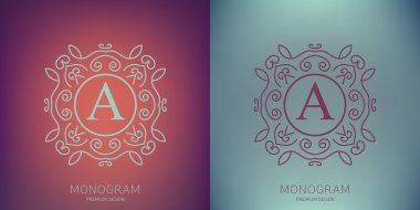 Retro monogram arka plan üzerinde izole yaratıcı soyut kavram vektör logosu. Sanat illüstrasyon şablon tasarım restaurnat, kafe, otel, Emlak, düğün ve spa zarif şirin iyi amblemi.
