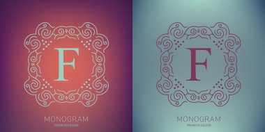 Retro monogram arka plan üzerinde izole yaratıcı soyut kavram vektör logosu. Sanat illüstrasyon şablon tasarım restaurnat, kafe, otel, Emlak, düğün ve spa zarif şirin iyi amblemi.