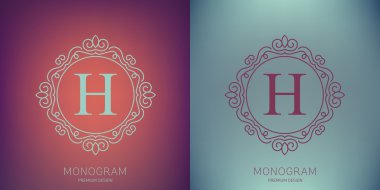 Retro monogram arka plan üzerinde izole yaratıcı soyut kavram vektör logosu. Sanat illüstrasyon şablon tasarım restaurnat, kafe, otel, Emlak, düğün ve spa zarif şirin iyi amblemi.