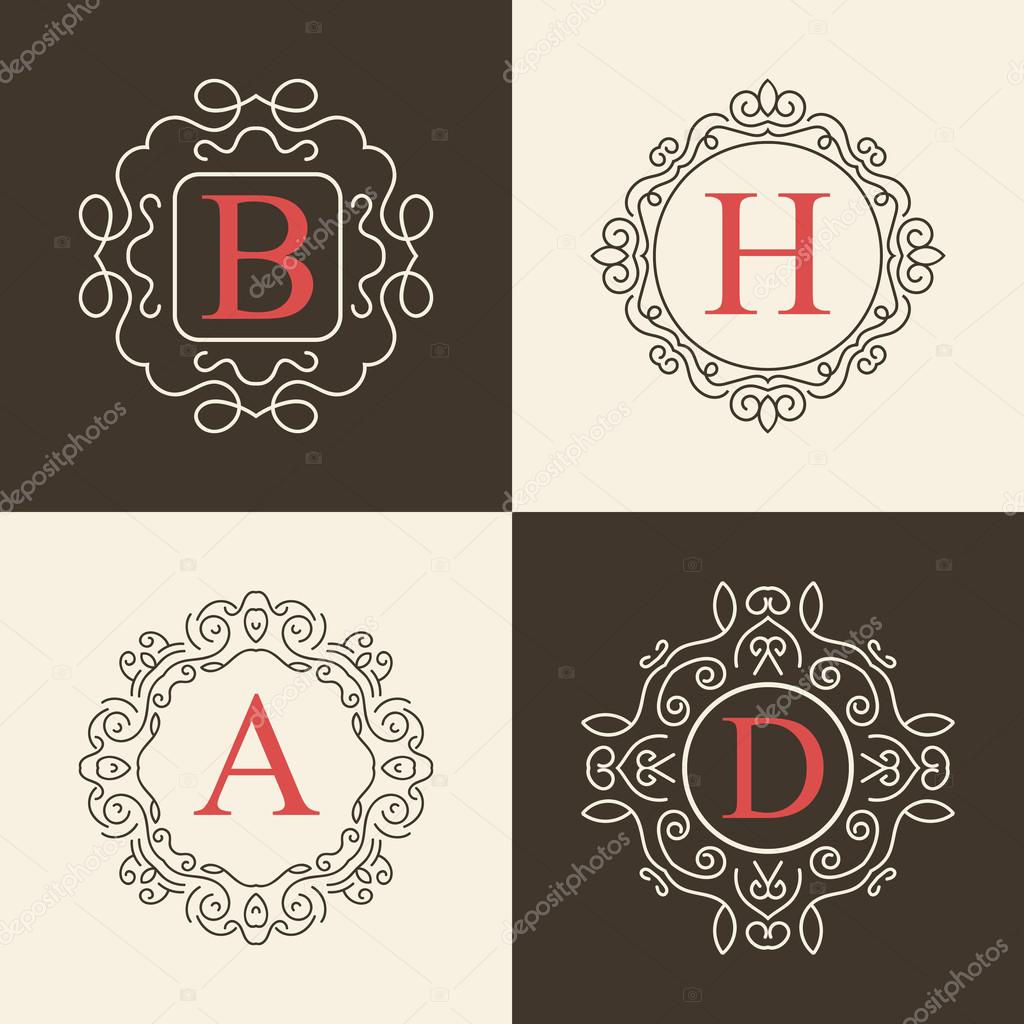 Abstract creative concept vector logo of retro monogram isolated on background. Art illustration template design for restaurnat, cafe, hotel, real estate, wedding and spa elegant cute fine emblem.