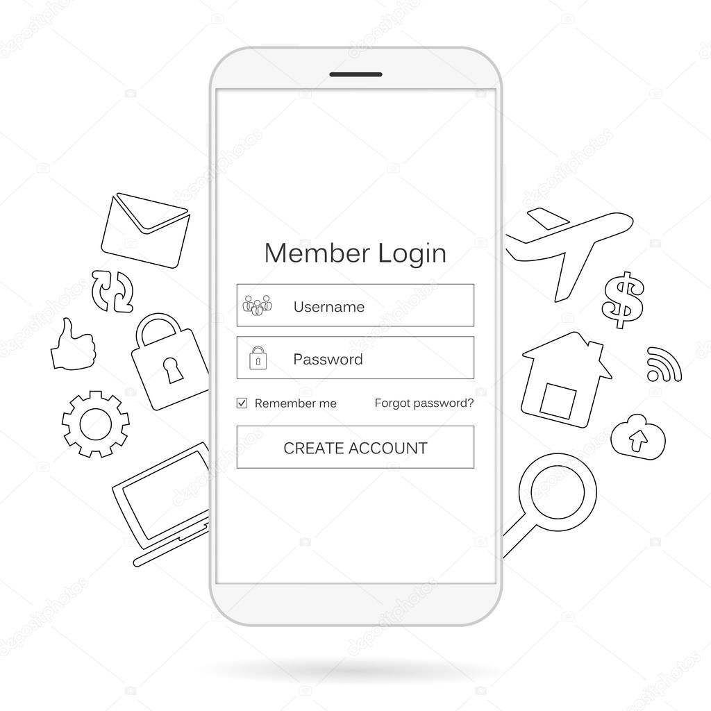 Abstract creative concept vector member login form interface. For web page, site, mobile applications, art illustration, design theme, modern menu, ui, app, contact empty box, banner, profil log in